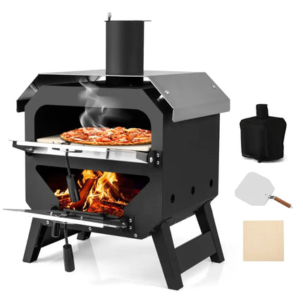 12 Inch Outdoor Pizza Oven with Pizza Stone for Patio Backyard Camping BBQ-Black - Black - Outdoor Grills