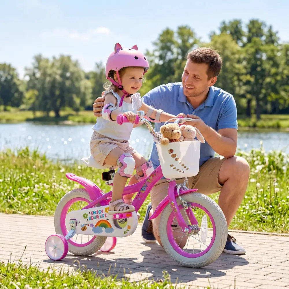 12 Inches Girls Bike for 3-4 Years Old with Basket - Spring Party Pink - Pink - Kids Bike