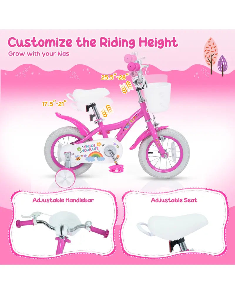 12 Inches Girls Bike for 3-4 Years Old with Basket - Spring Party Pink - Pink - Kids Bike