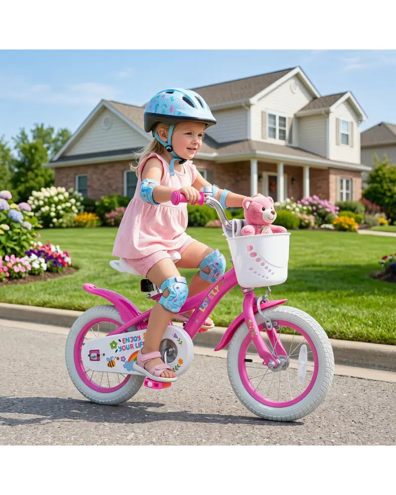 12 Inches Girls Bike for 3-4 Years Old with Basket - Spring Party Pink - Pink - Kids Bike