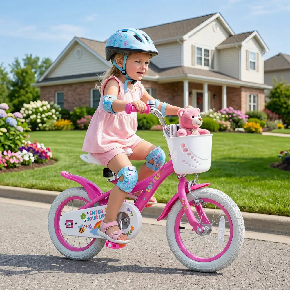 12 Inches Girls Bike for 3-4 Years Old with Basket - Spring Party Pink - Pink - Kids Bike