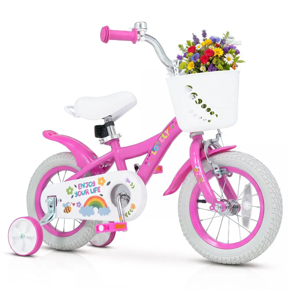 12 Inches Girls Bike for 3-4 Years Old with Basket - Spring Party Pink - Pink - Kids Bike