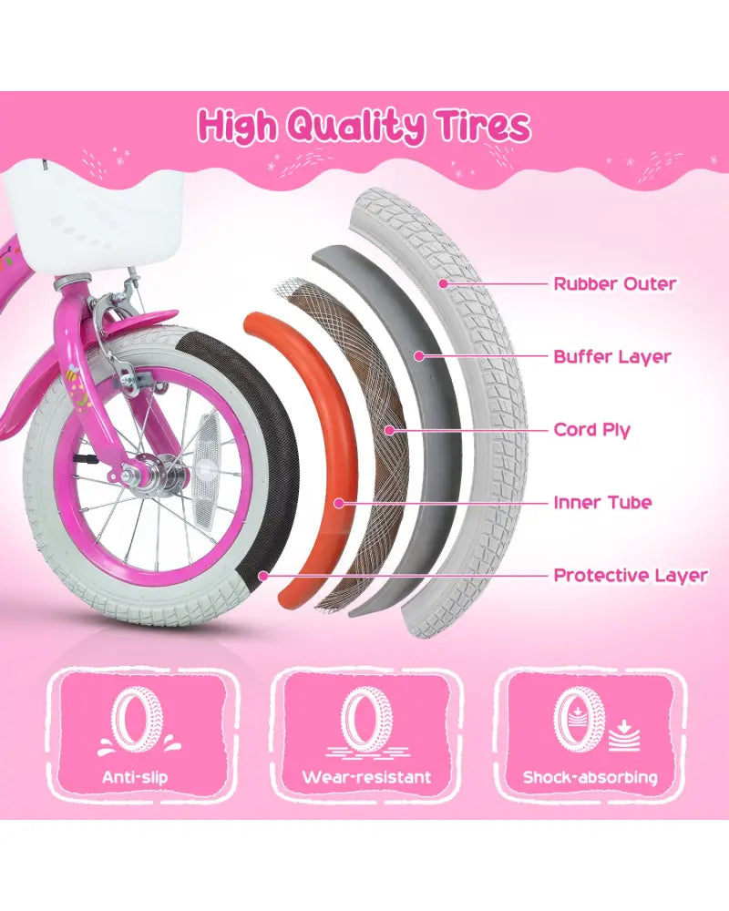 12 Inches Girls Bike for 3-4 Years Old with Basket - Spring Party Pink - Pink - Kids Bike