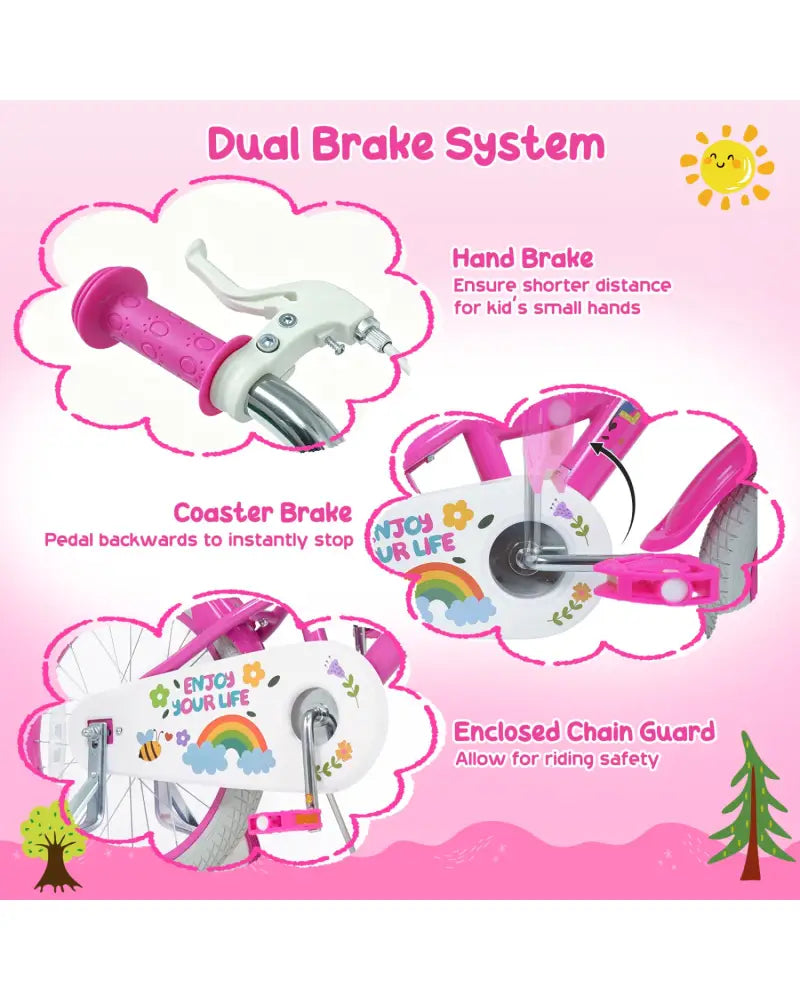 12 Inches Girls Bike for 3-4 Years Old with Basket - Spring Party Pink - Pink - Kids Bike