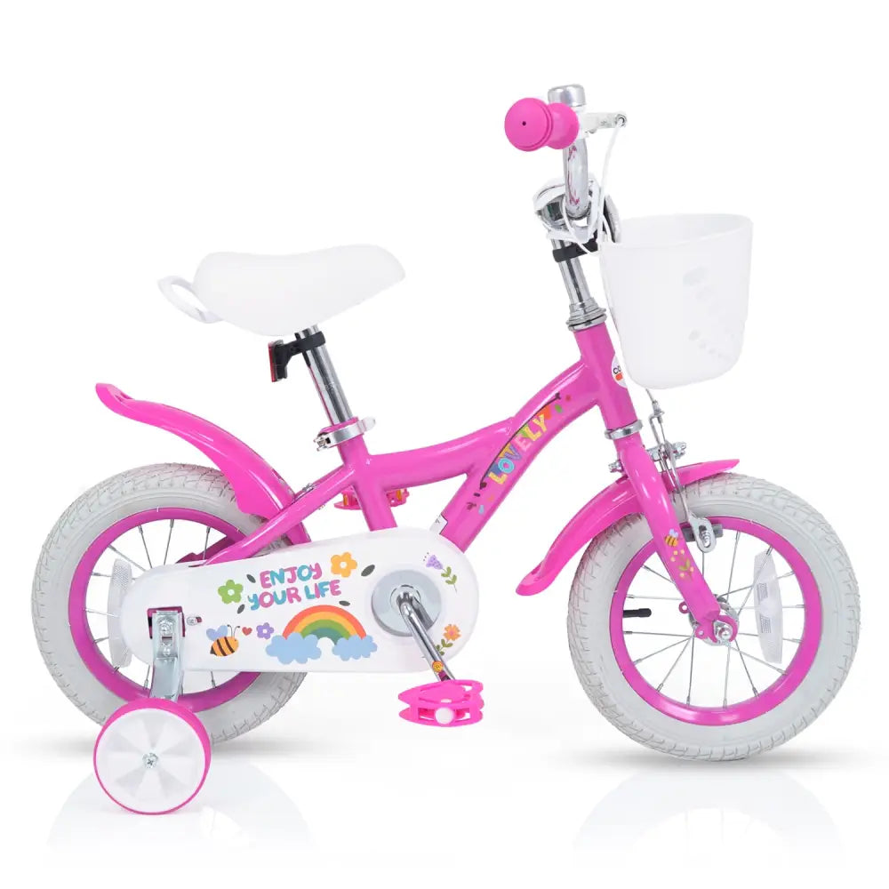 12 Inches Girls Bike for 3-4 Years Old with Basket - Spring Party Pink - Pink - Kids Bike