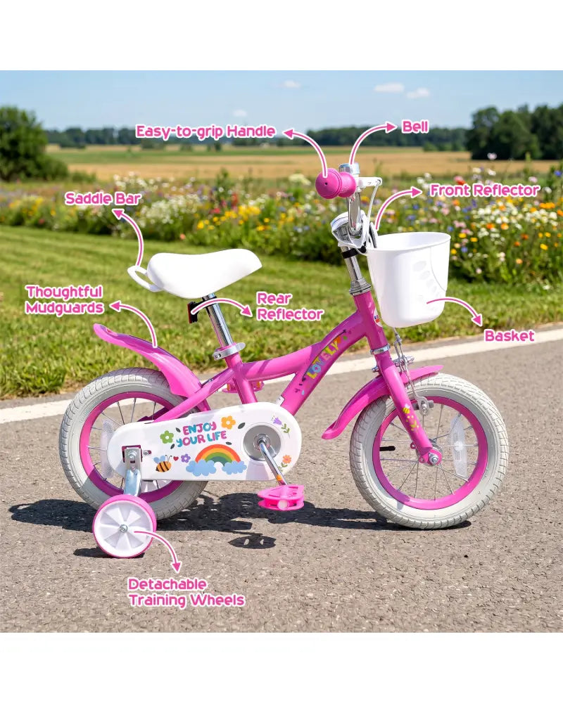 12 Inches Girls Bike for 3-4 Years Old with Basket - Spring Party Pink - Pink - Kids Bike