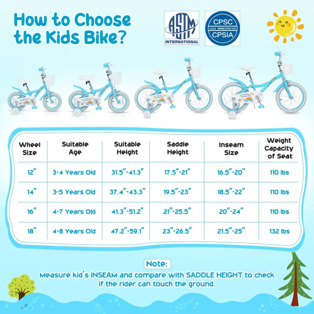 12 Inches Girls Bike for 3-4 Years Old with Training Wheels and Basket - Spring Party Blue - Blue - Kids Bike