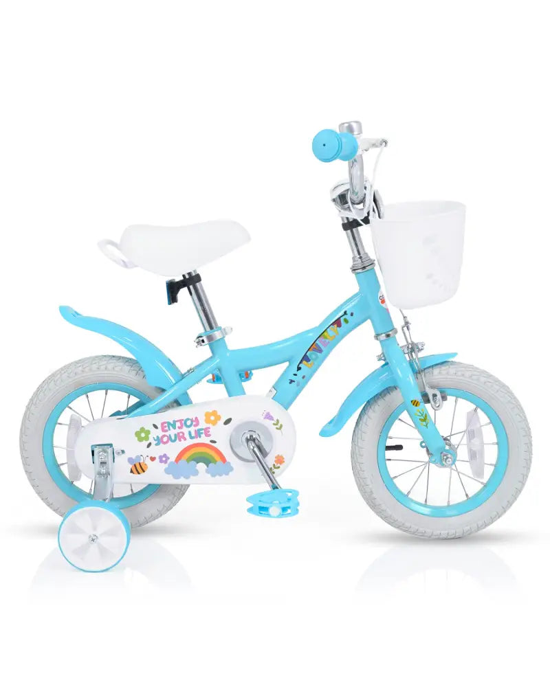 12 Inches Girls Bike for 3-4 Years Old with Training Wheels and Basket - Spring Party Blue - Blue - Kids Bike