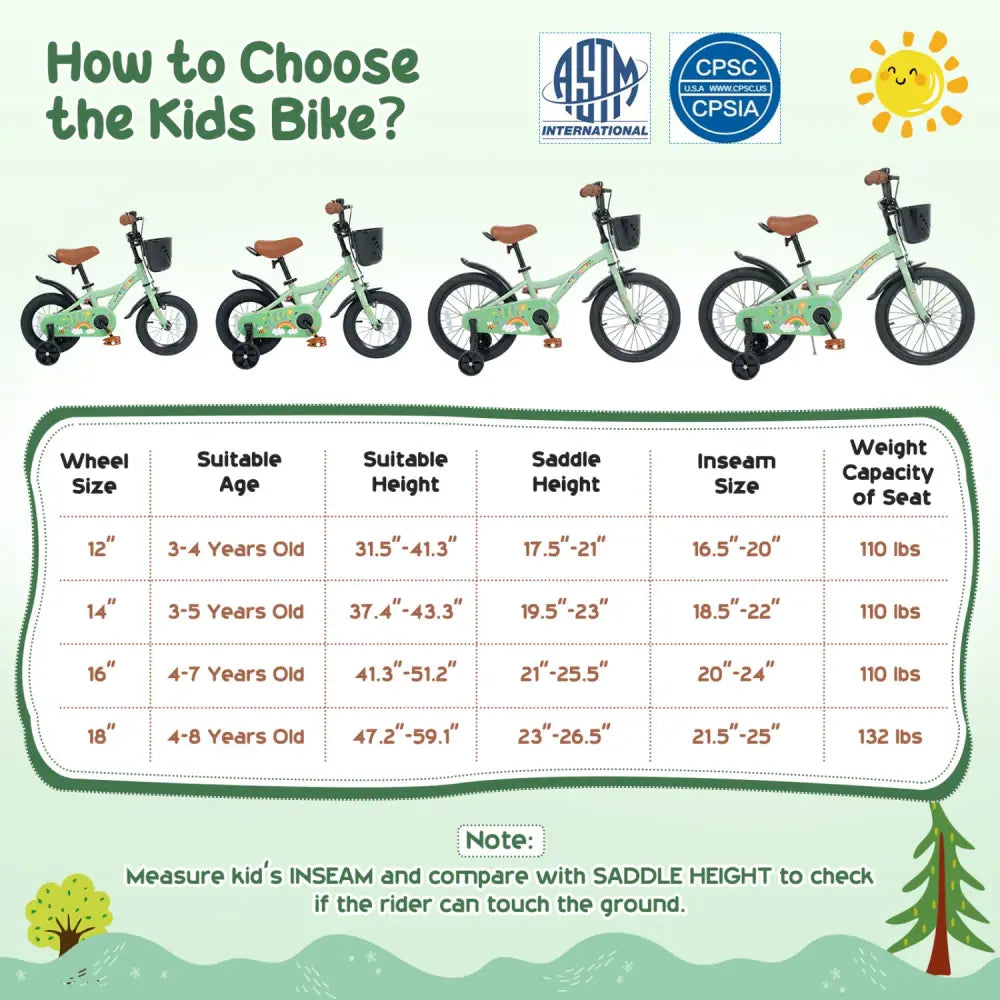 12 Inches Girls Bike for 3-8 Years Old with Basket - Spring Party Green - Green - Kids Bike