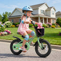 12 Inches Girls Bike for 3-8 Years Old with Basket - Spring Party Green - Green - Kids Bike