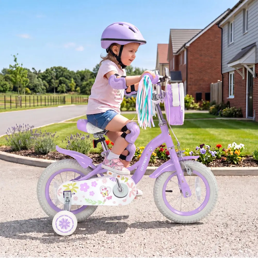 12 Inches Girls Bike with Front Bag and Streamers for 3-4 Years Purple - Purple - Kids Bike
