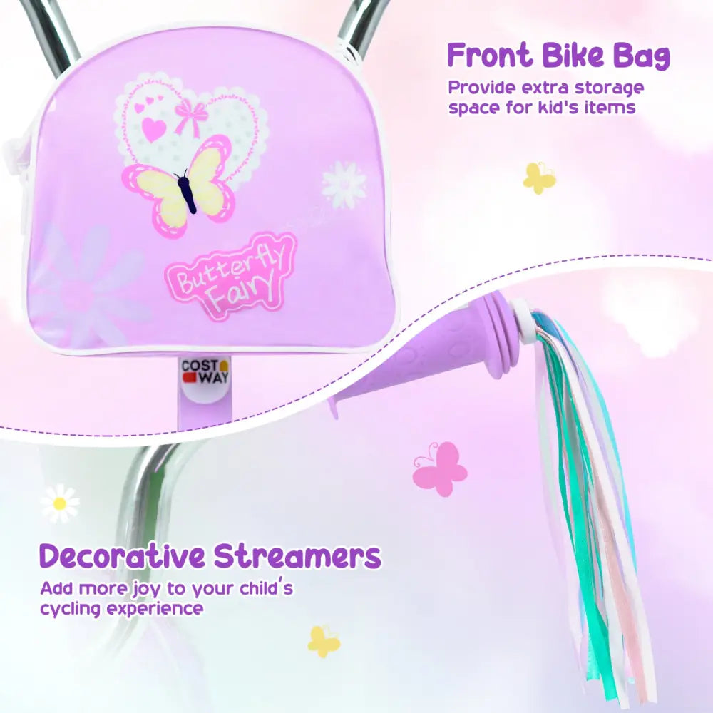 12 Inches Girls Bike with Front Bag and Streamers for 3-4 Years Purple - Purple - Kids Bike