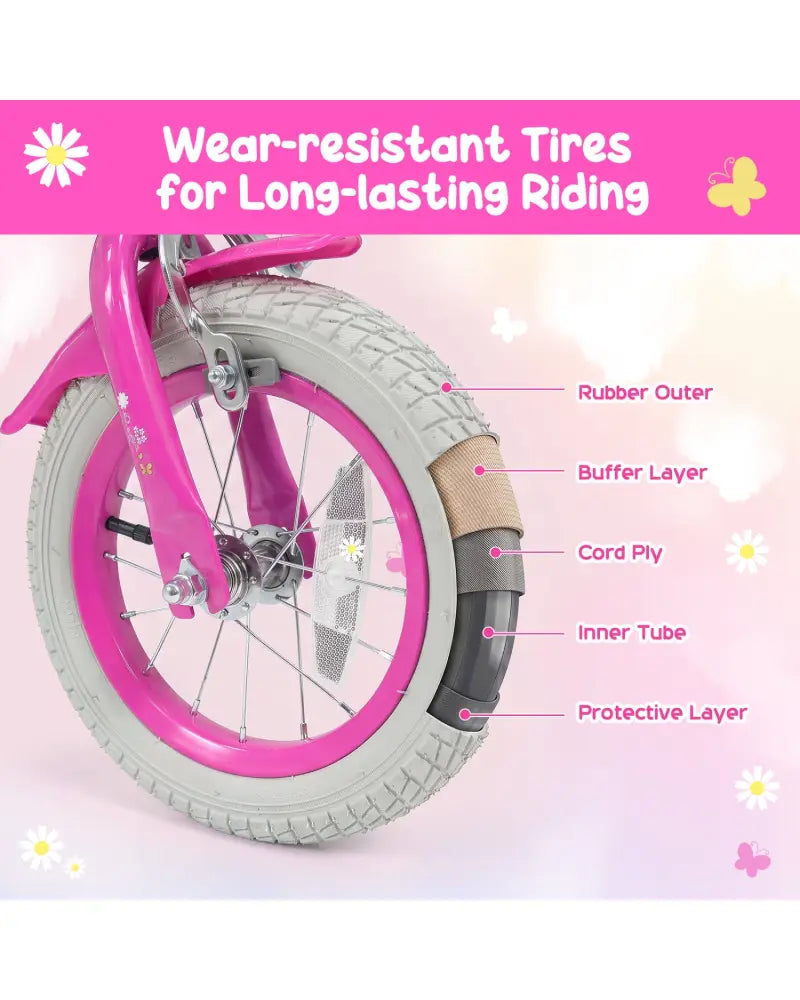 12 Inches Girls Bike with Front Bag and Streamers for 3-4 Years Pink - Pink - Kids Bike