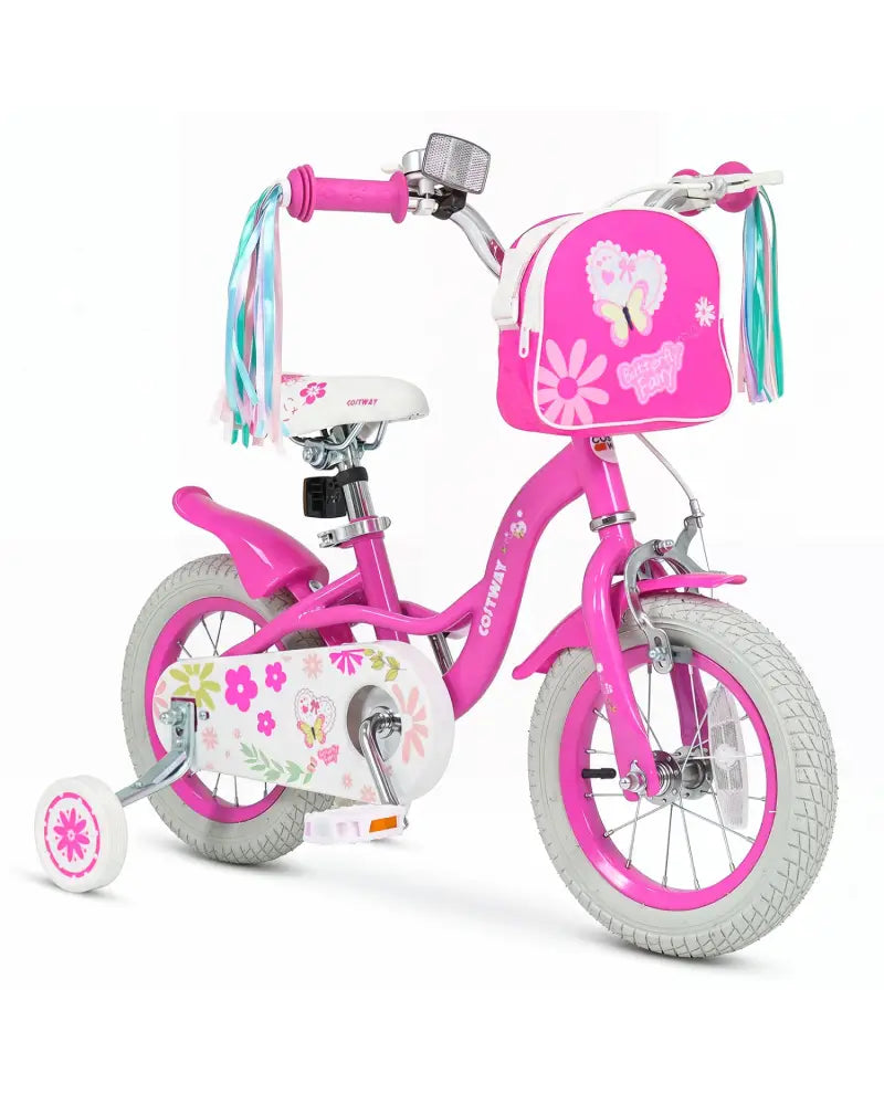 12 Inches Girls Bike with Front Bag and Streamers for 3-4 Years Pink - Pink - Kids Bike