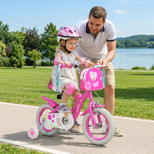 12 Inches Girls Bike with Front Bag and Streamers for 3-4 Years Pink - Pink - Kids Bike