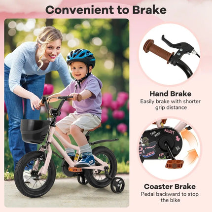 12 Inches Kids Bike with Basket and Adjustable Handlebar for 3 - 4 Years Old - Oasis Home Essentials