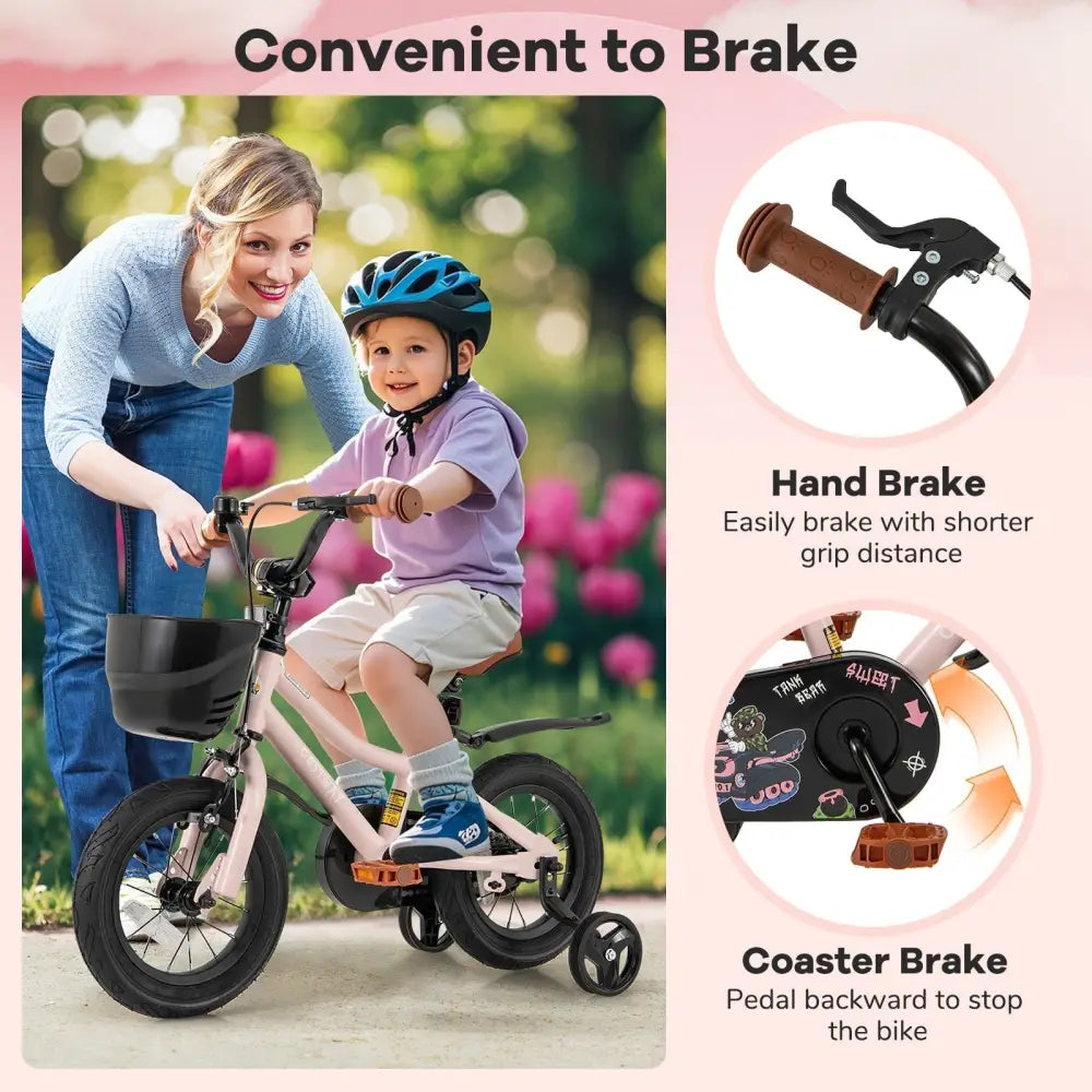 12 Inches Kids Bike with Basket and Adjustable Handlebar for 3 - 4 Years Old - Oasis Home Essentials