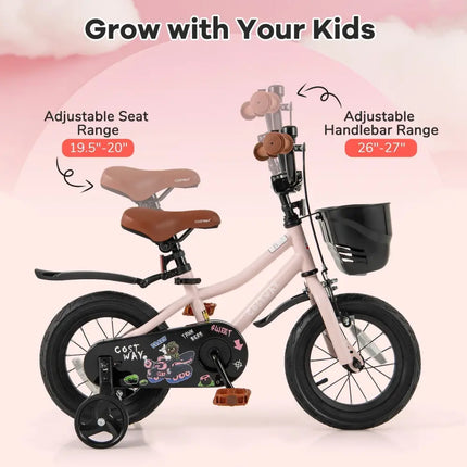 12 Inches Kids Bike with Basket and Adjustable Handlebar for 3 - 4 Years Old - Oasis Home Essentials