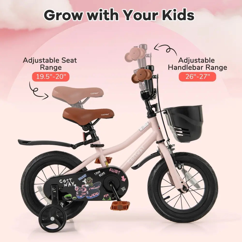 12 Inches Kids Bike with Basket and Adjustable Handlebar for 3 - 4 Years Old - Oasis Home Essentials