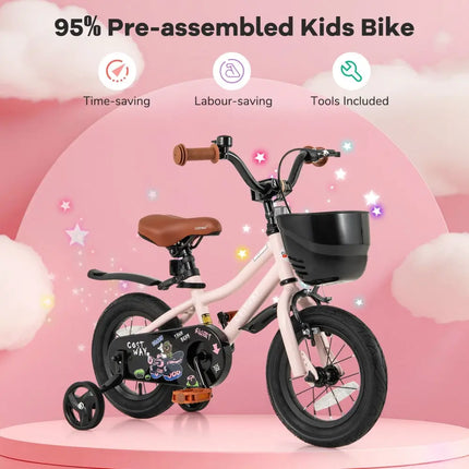 12 Inches Kids Bike with Basket and Adjustable Handlebar for 3 - 4 Years Old - Oasis Home Essentials