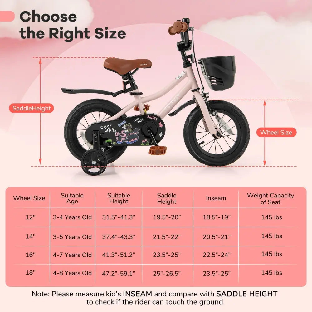 12 Inches Kids Bike with Basket and Adjustable Handlebar for 3 - 4 Years Old - Oasis Home Essentials