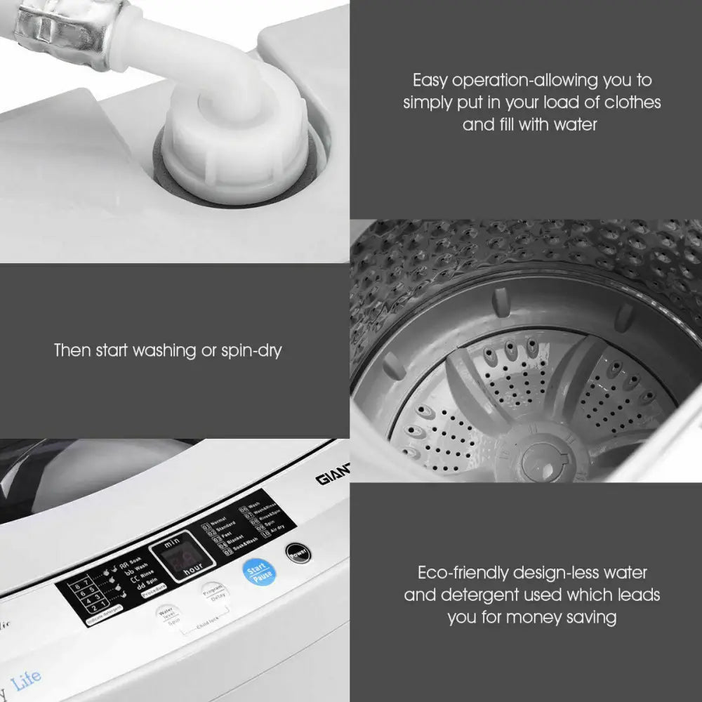 12 lbs Full-automatic Washing Machine with 10 Wash Programs - Gray - Washing Machines