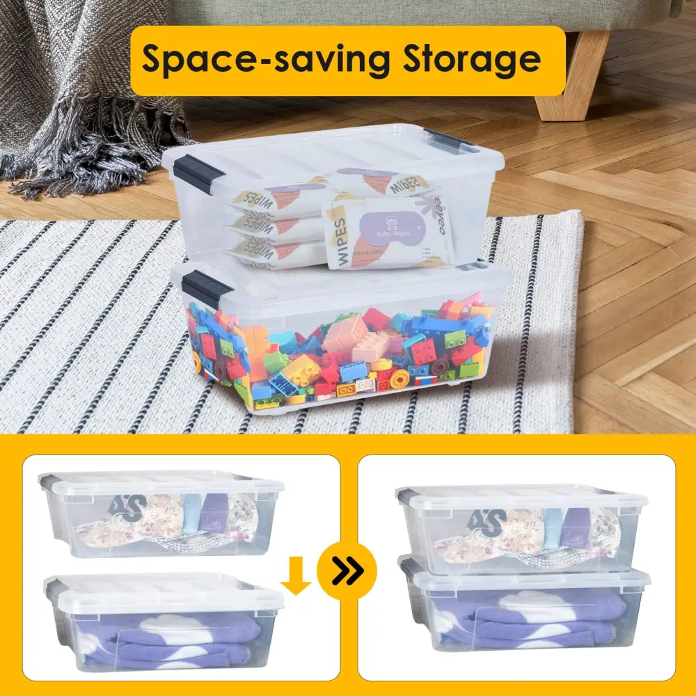 12 Pack 156 Quart Latch Stack Storage Tubs Box - Transparent - Clothing & Closet Storage