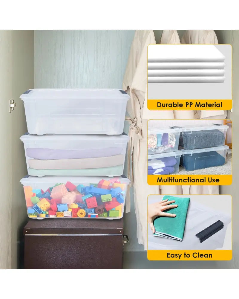 12 Pack 156 Quart Latch Stack Storage Tubs Box - Transparent - Clothing & Closet Storage
