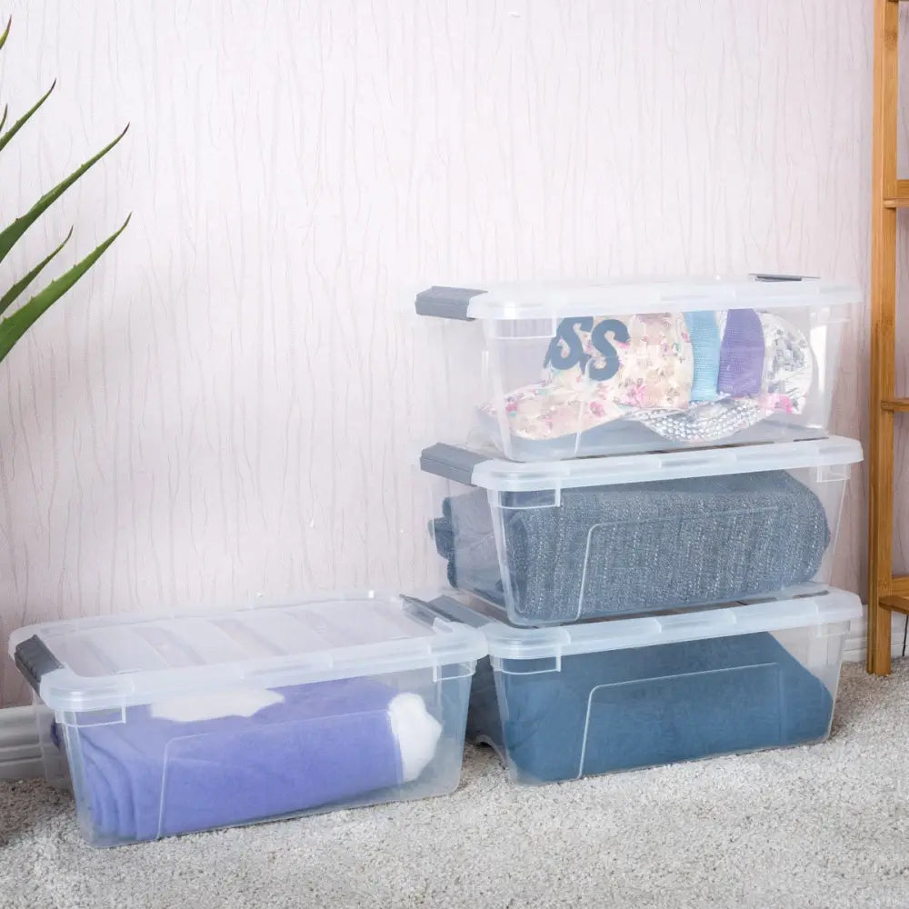 12 Pack 156 Quart Latch Stack Storage Tubs Box - Transparent - Clothing & Closet Storage