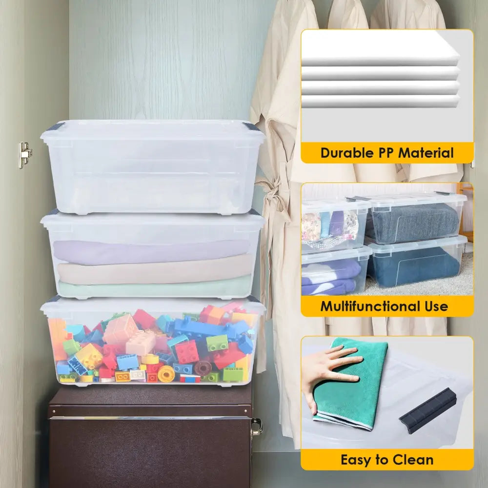 12 Pack 156 Quart Latch Stack Storage Tubs Box - Transparent - Clothing & Closet Storage