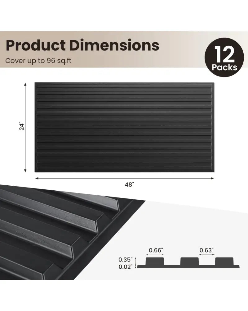 12-Pack PVC Slat Wall Panels for Interior Wall Decoration for Living Room and TV Background-Black - Black - Wall Decor
