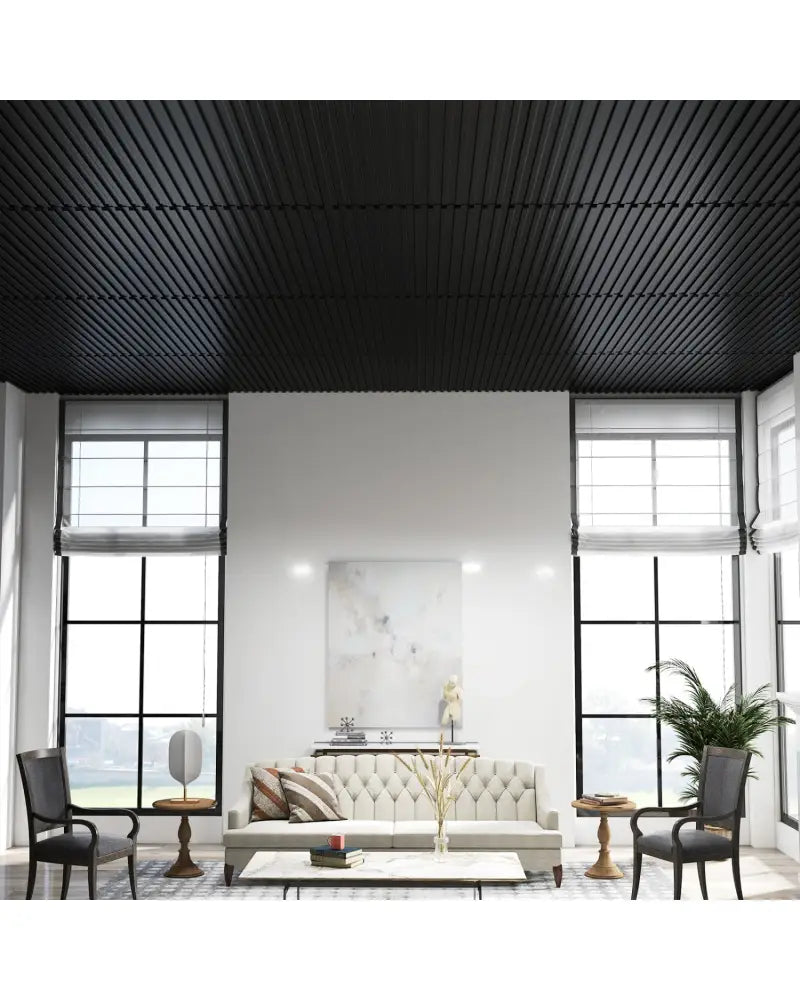 12-Pack PVC Slat Wall Panels for Interior Wall Decoration for Living Room and TV Background-Black - Black - Wall Decor