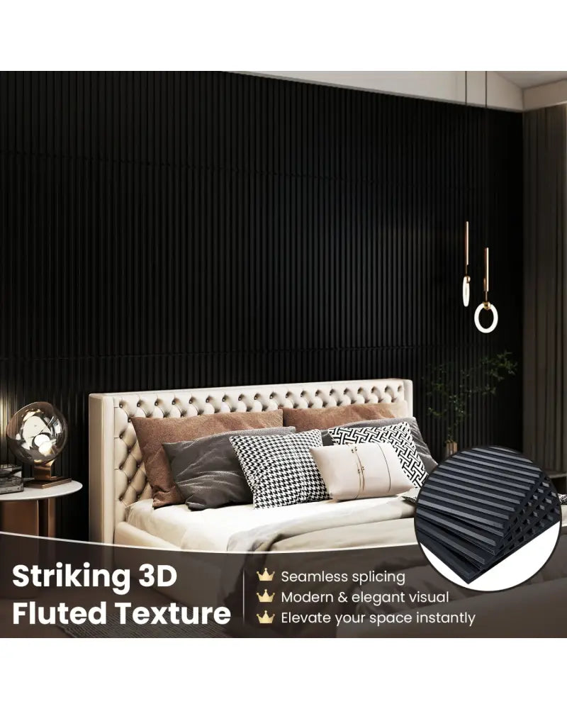 12-Pack PVC Slat Wall Panels for Interior Wall Decoration for Living Room and TV Background-Black - Black - Wall Decor
