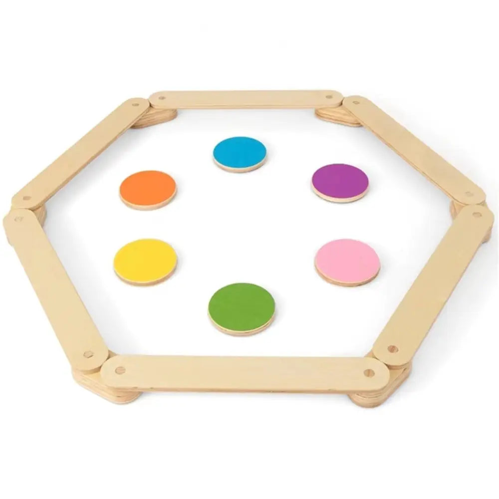 12-Piece Kids Wooden Balance Beam with Colorful Steeping Stones - Natural - Toy Sports