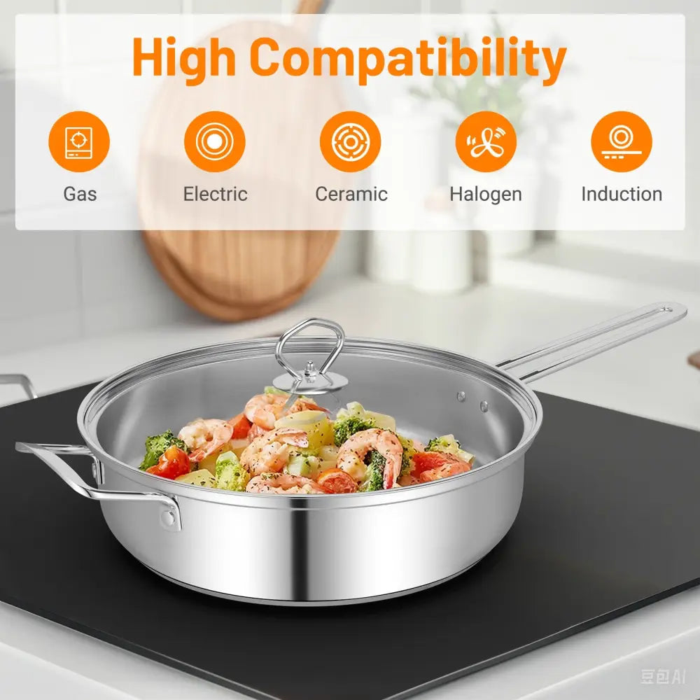12 Piece Pots and Pans Set with Tempered Glass Lids and Handles - Silver - Cookware & Bakeware