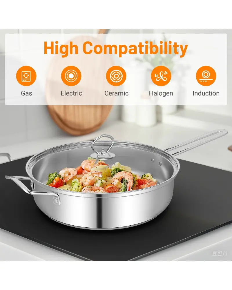 12 Piece Pots and Pans Set with Tempered Glass Lids and Handles - Silver - Cookware & Bakeware