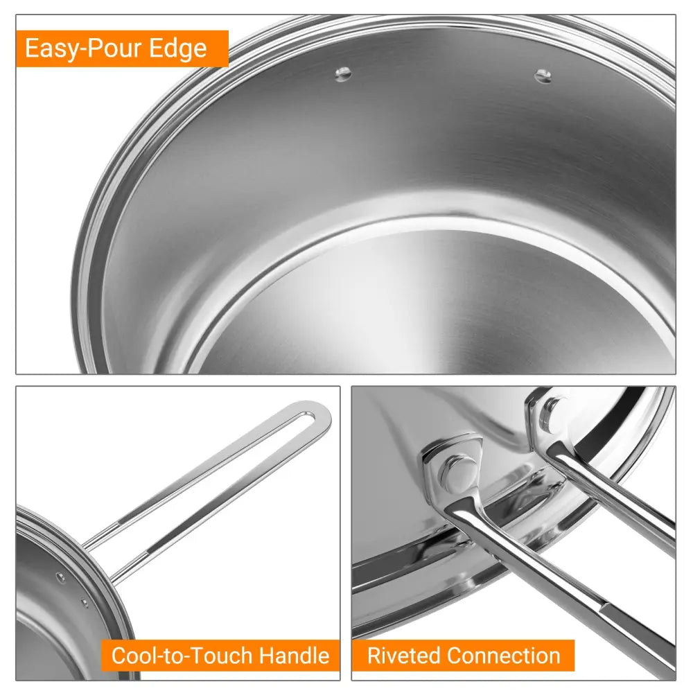 12 Piece Pots and Pans Set with Tempered Glass Lids and Handles - Silver - Cookware & Bakeware