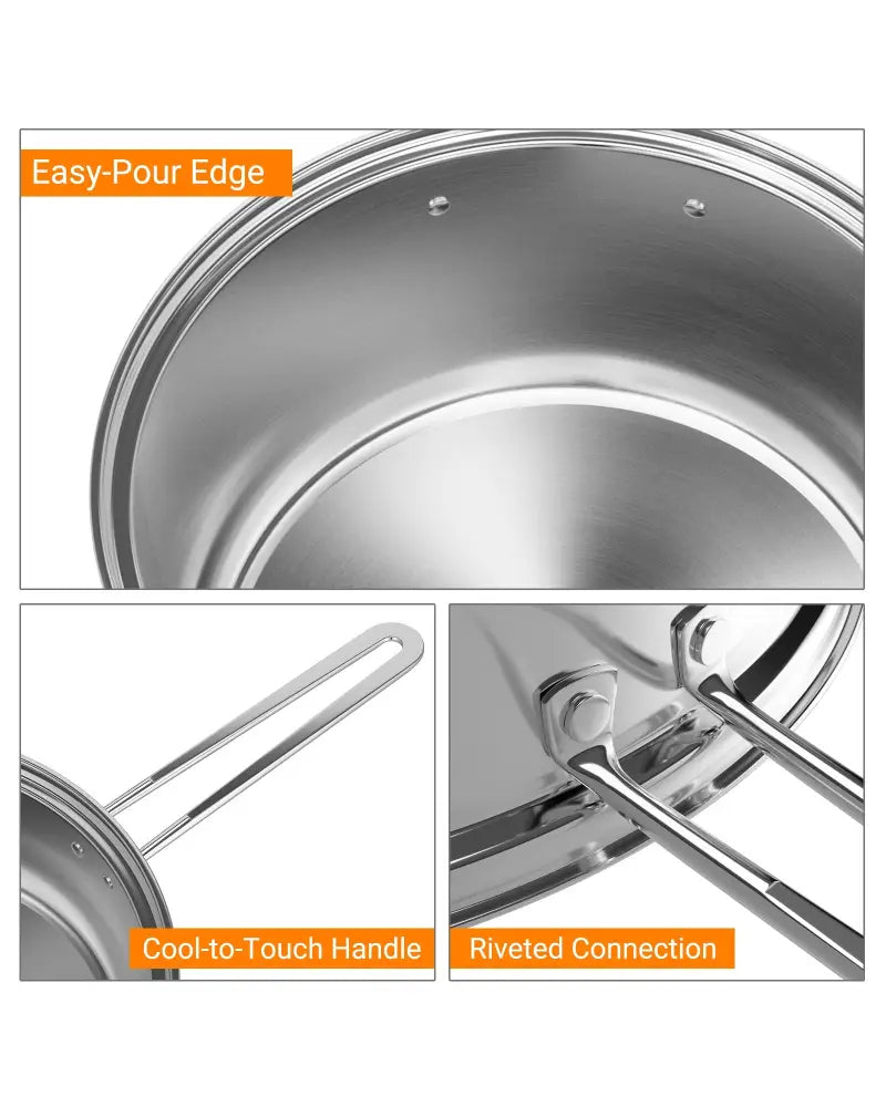 12 Piece Pots and Pans Set with Tempered Glass Lids and Handles - Silver - Cookware & Bakeware