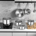 12 Piece Pots and Pans Set with Tempered Glass Lids and Handles - Silver - Cookware & Bakeware