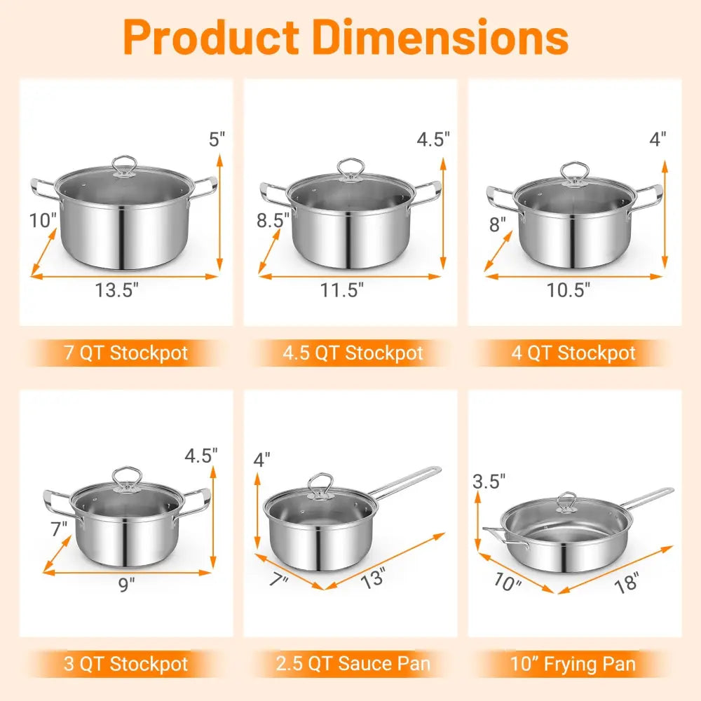 12 Piece Pots and Pans Set with Tempered Glass Lids and Handles - Silver - Cookware & Bakeware