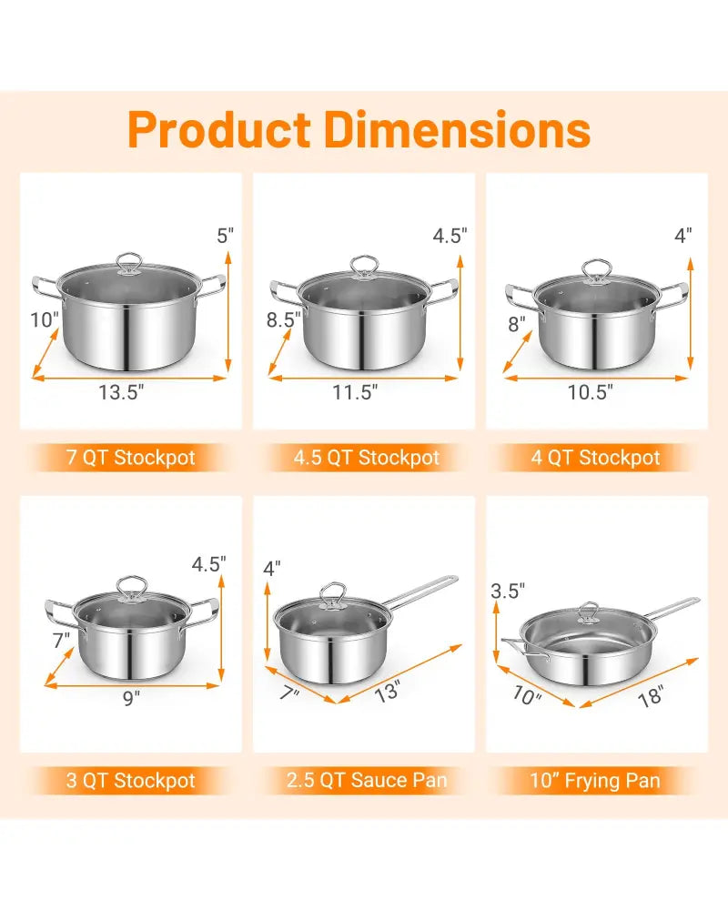 12 Piece Pots and Pans Set with Tempered Glass Lids and Handles - Silver - Cookware & Bakeware