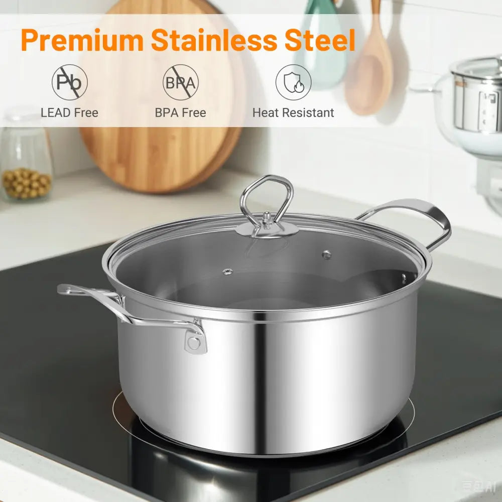 12 Piece Pots and Pans Set with Tempered Glass Lids and Handles - Silver - Cookware & Bakeware