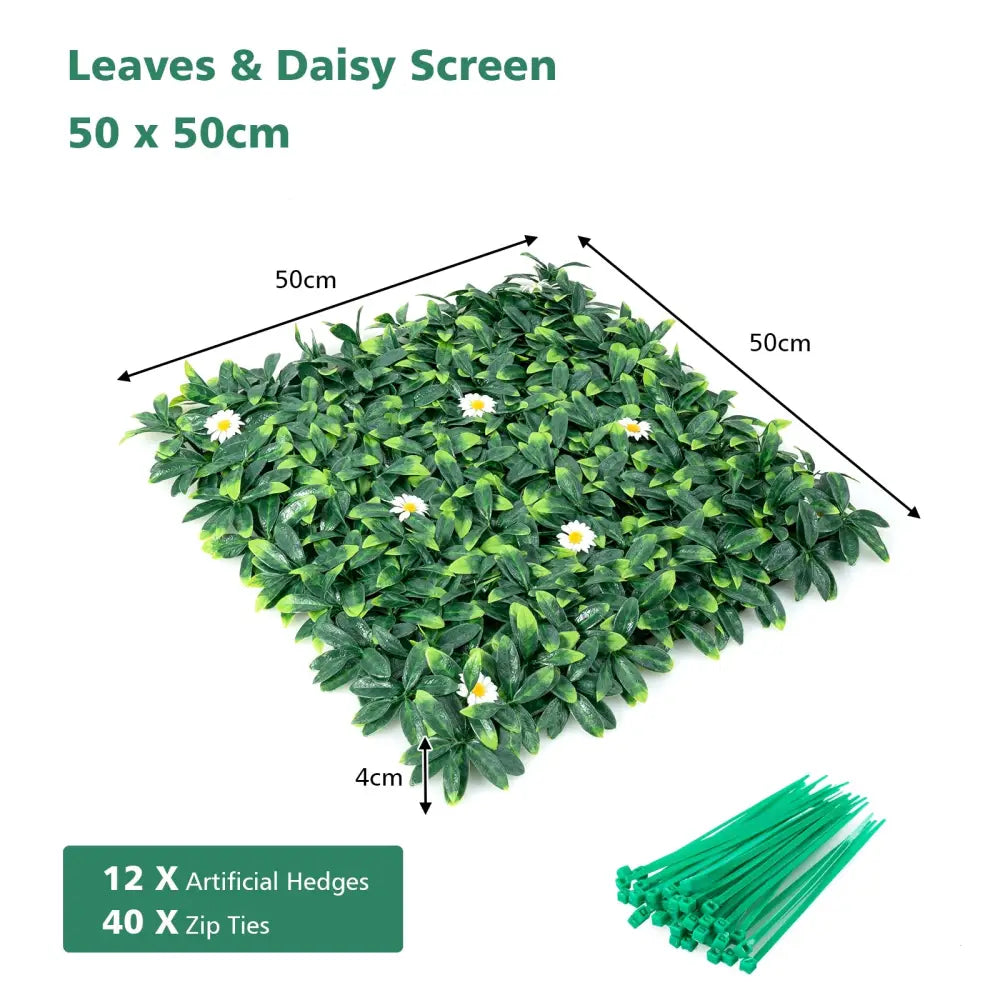 12 Pieces 20 x 20 Inch Artificial Daisy Hedge Plant Privacy Fence Hedge Panels - Outdoor Privacy Screens