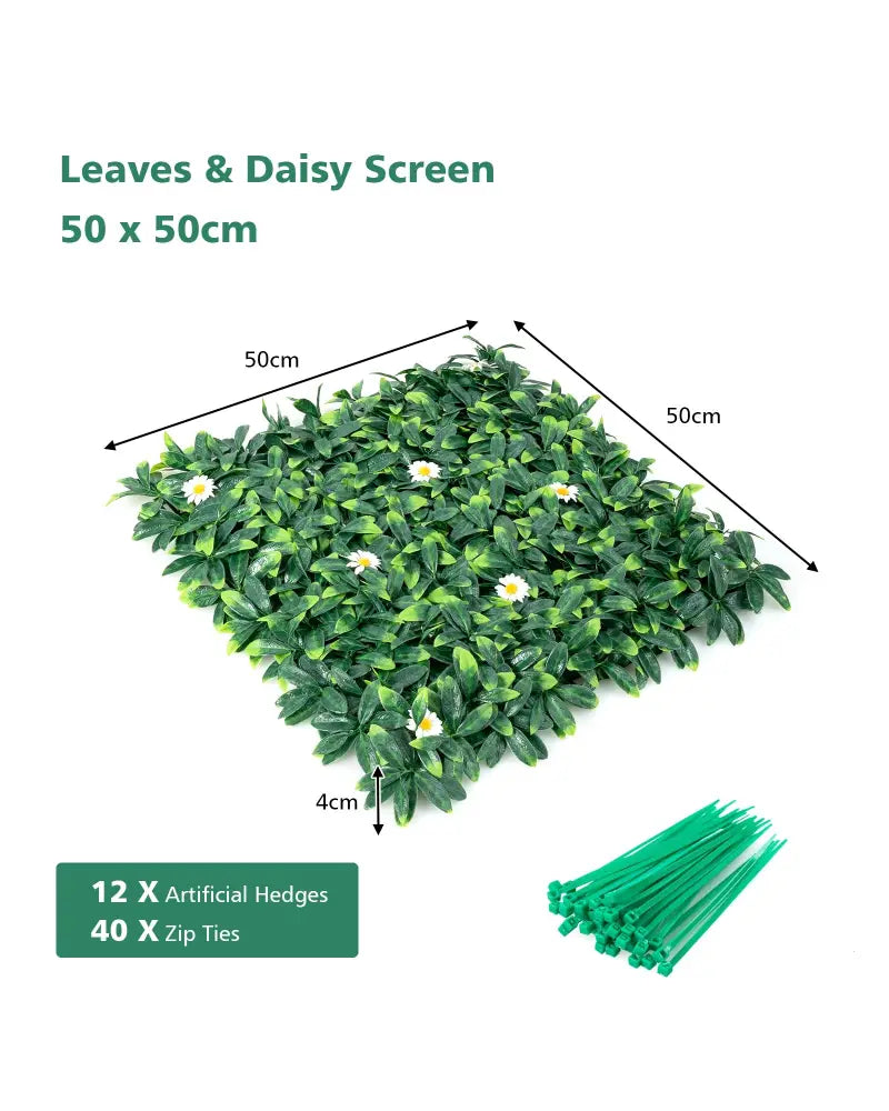 12 Pieces 20 x 20 Inch Artificial Daisy Hedge Plant Privacy Fence Hedge Panels - Outdoor Privacy Screens