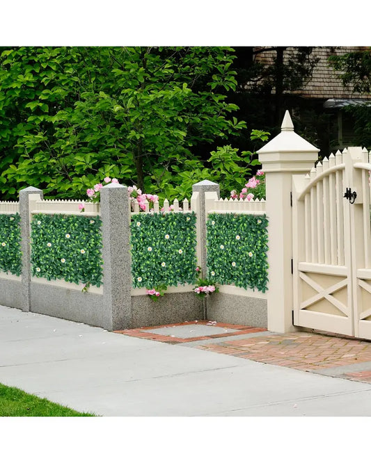 12 Pieces 20 x 20 Inch Artificial Daisy Hedge Plant Privacy Fence Hedge Panels - Outdoor Privacy Screens