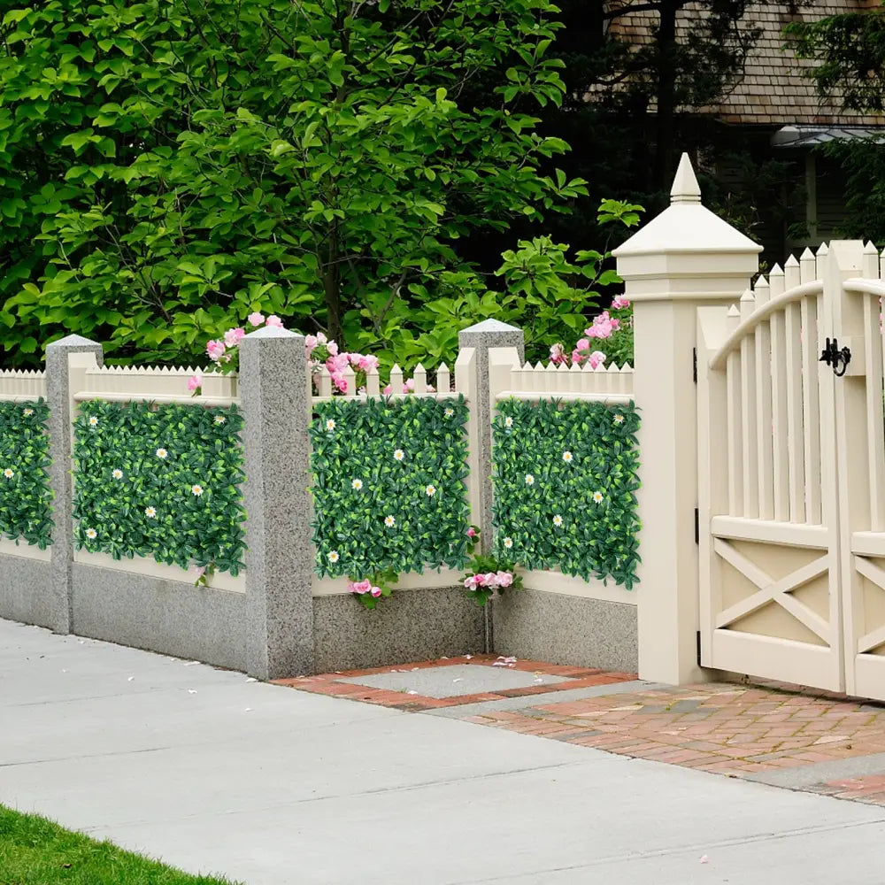 12 Pieces 20 x 20 Inch Artificial Daisy Hedge Plant Privacy Fence Hedge Panels - Outdoor Privacy Screens