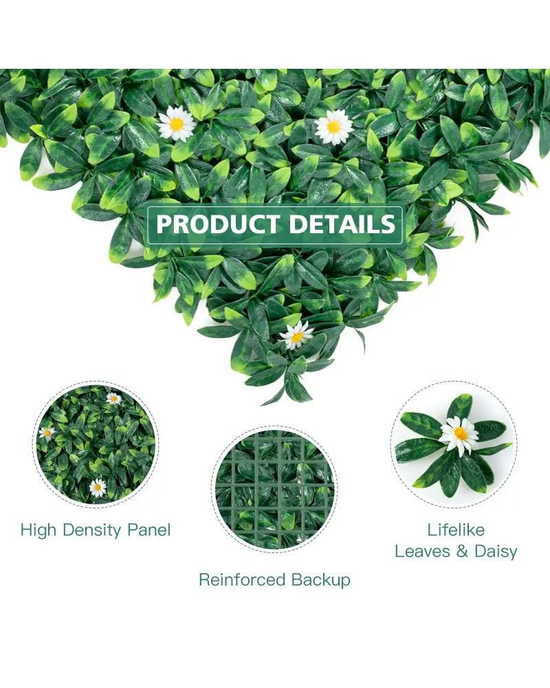 12 Pieces 20 x 20 Inch Artificial Daisy Hedge Plant Privacy Fence Hedge Panels - Outdoor Privacy Screens