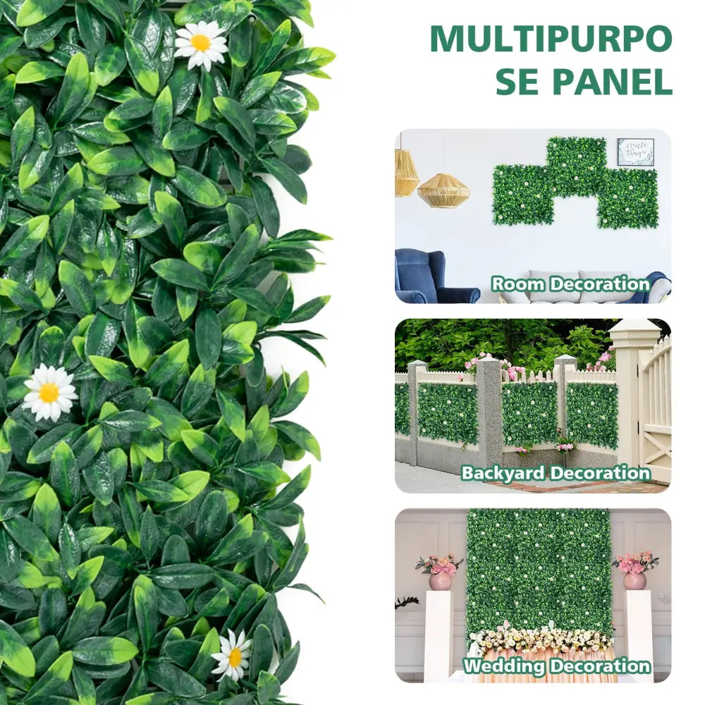 12 Pieces 20 x 20 Inch Artificial Daisy Hedge Plant Privacy Fence Hedge Panels - Outdoor Privacy Screens