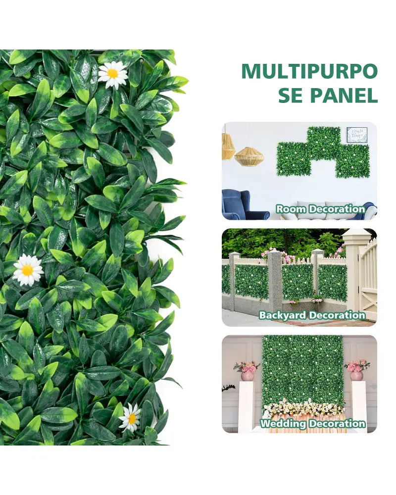 12 Pieces 20 x 20 Inch Artificial Daisy Hedge Plant Privacy Fence Hedge Panels - Outdoor Privacy Screens