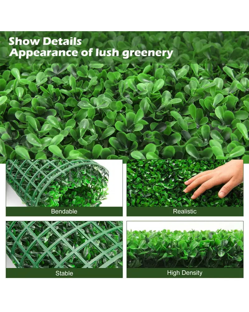 12 Pieces Artificial Peanut Leaf Hedges Panels - Green - Outdoor Privacy Screens